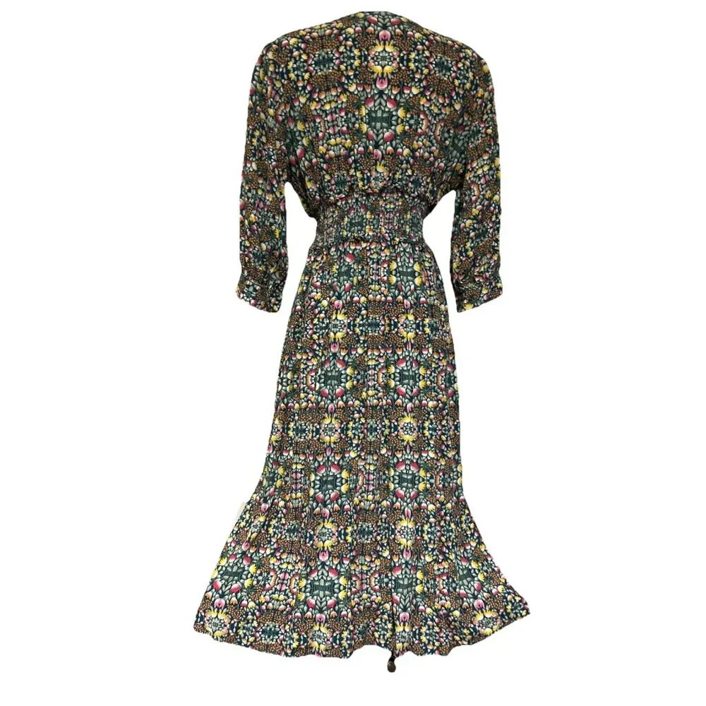 EVIE Green Floral Midi Dress Women’s size M Boho Festival Cottagecore - Picture 10 of 14